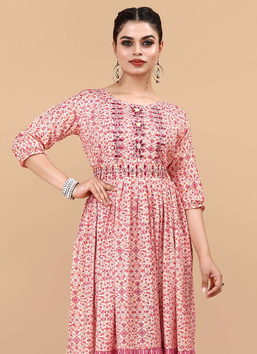 Designer Kurti Rayon Pink Digital Print Kurtis