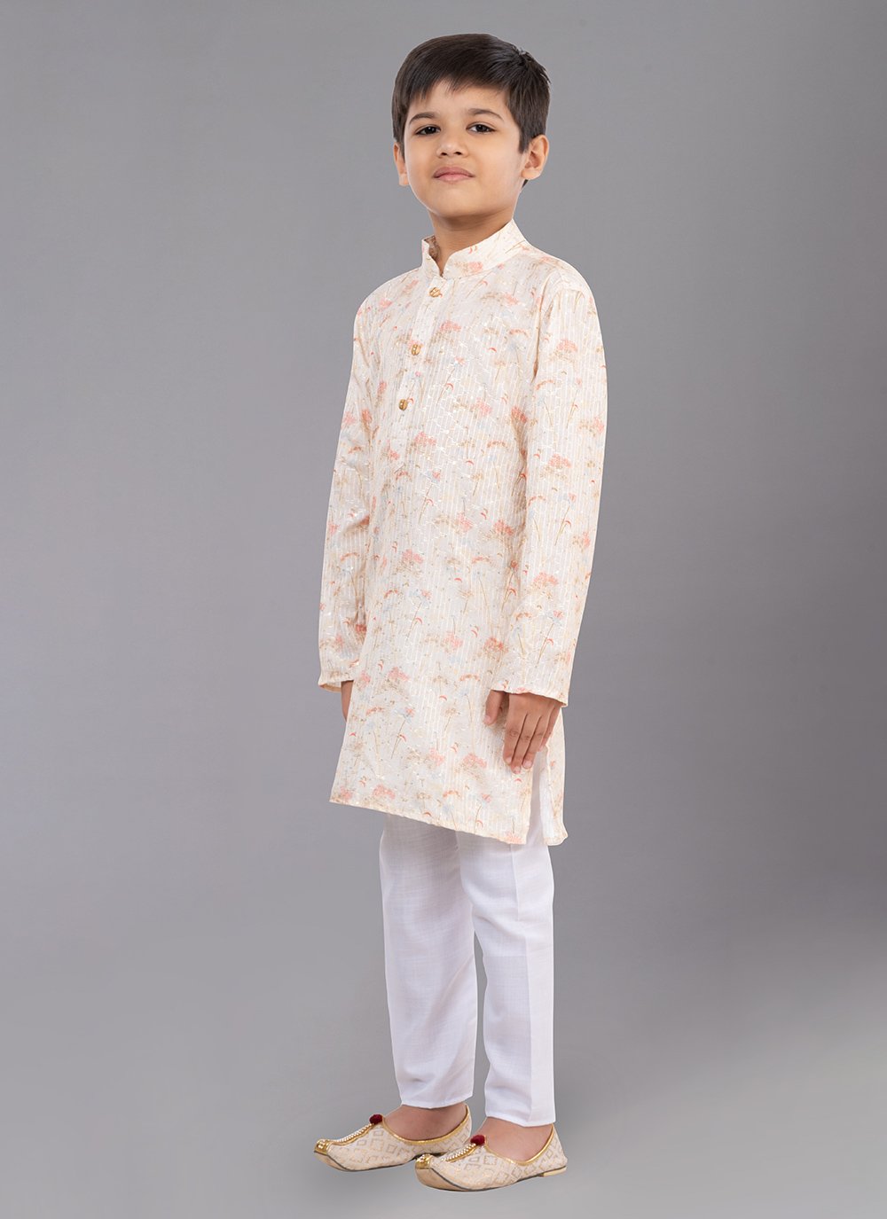 Kurta Pyjama Polyester Cream Digital Print Kids
