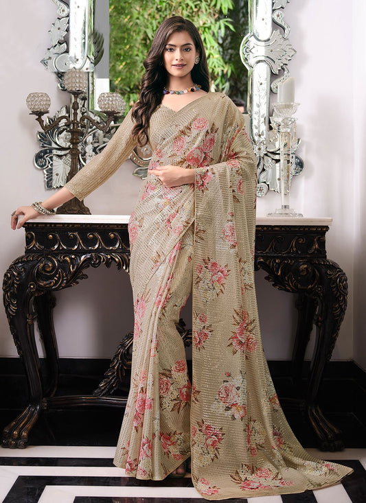 Classic Rangoli Beige Digital Print Saree