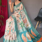 Trendy Saree Chanderi Aqua Blue Off White Digital Print Saree
