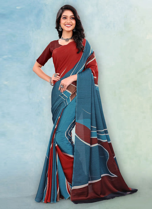 Classic Satin Multi Colour Digital Print Saree