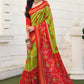 Classic Silk Green Orange Digital Print Saree