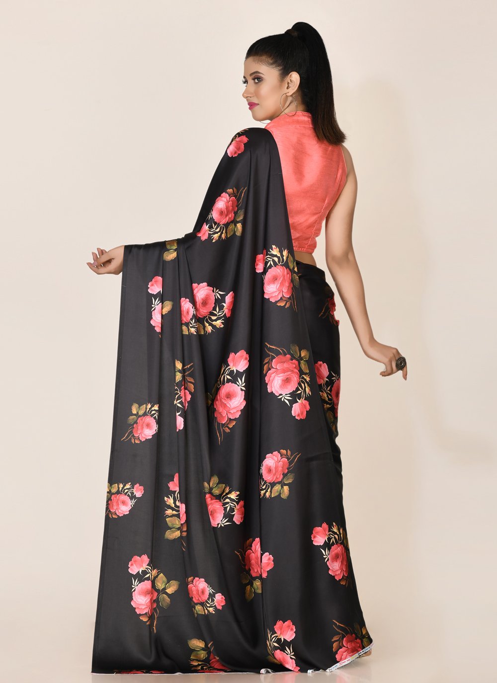 Designer Satin Black Digital Print Saree