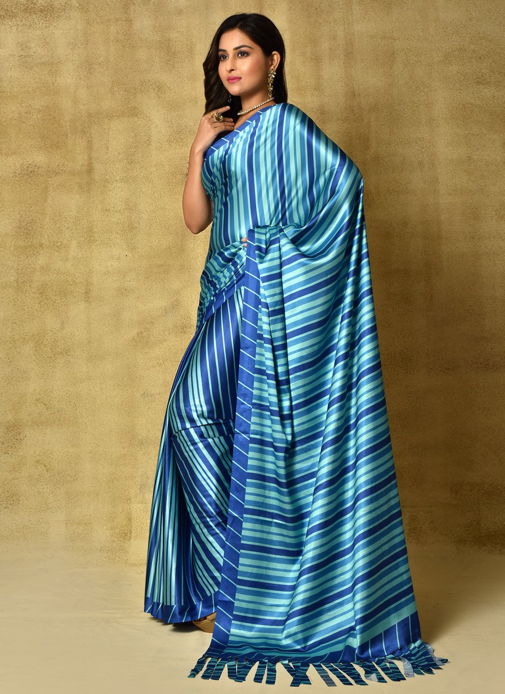 Classic Satin Blue Digital Print Saree