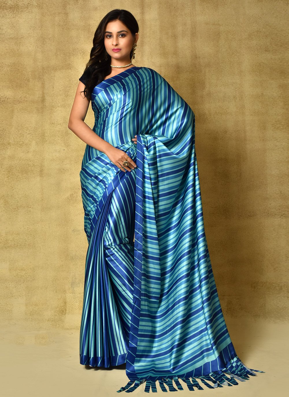 Classic Satin Blue Digital Print Saree