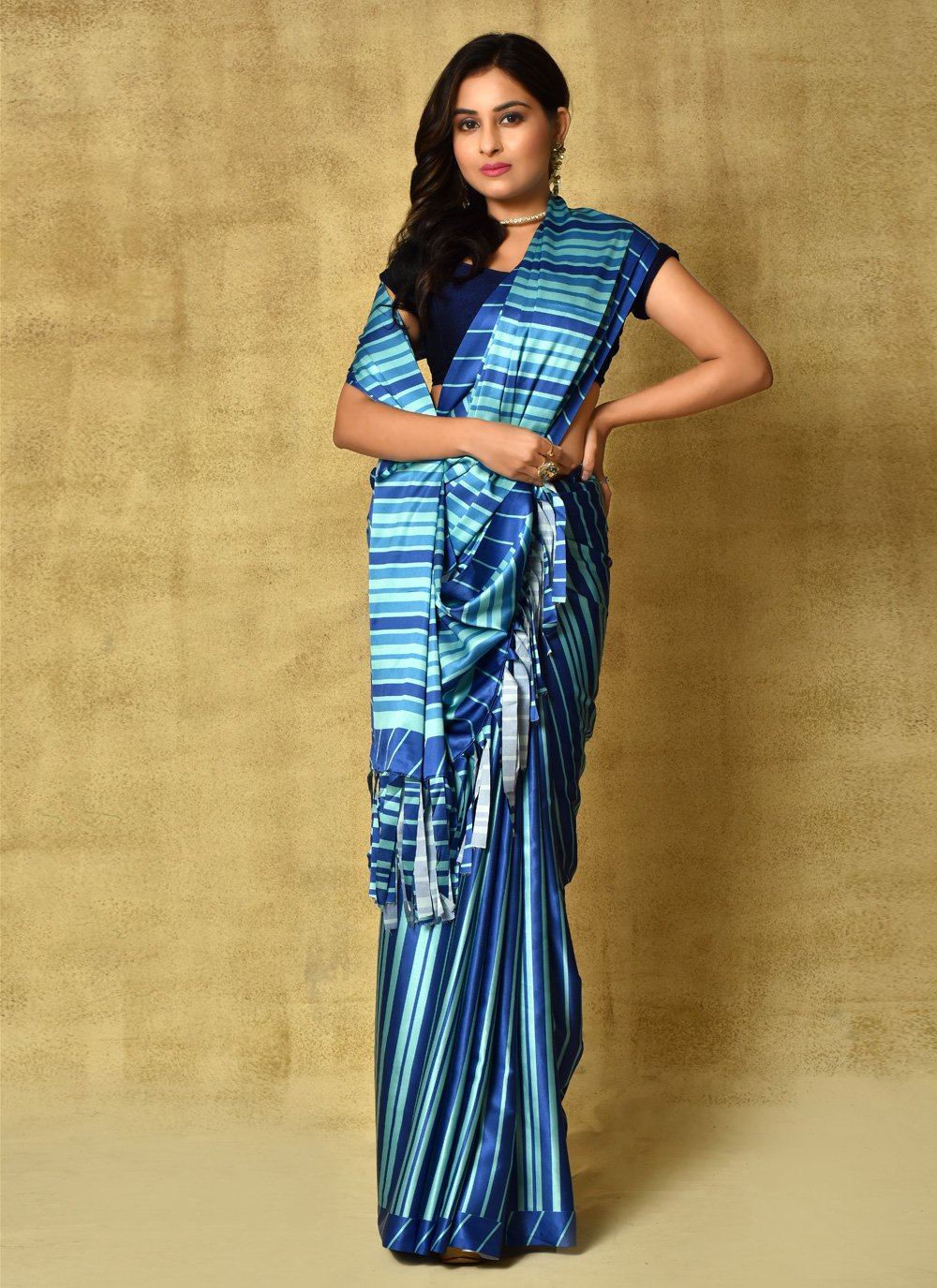 Classic Satin Blue Digital Print Saree