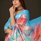 Classic Satin Aqua Blue Digital Print Saree