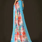 Classic Satin Aqua Blue Digital Print Saree
