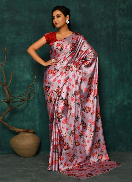 Designer Satin Multi Colour Digital Print Saree