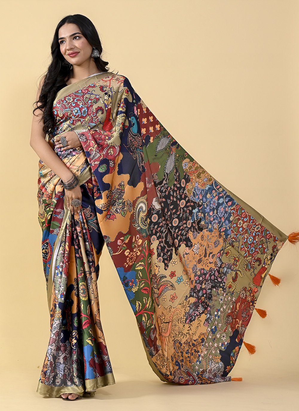 Casual Satin Silk Multi Colour Digital Print Saree