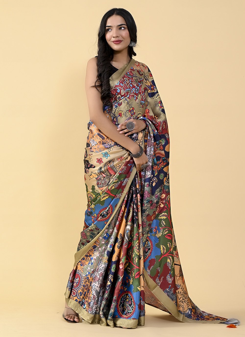 Casual Satin Silk Multi Colour Digital Print Saree