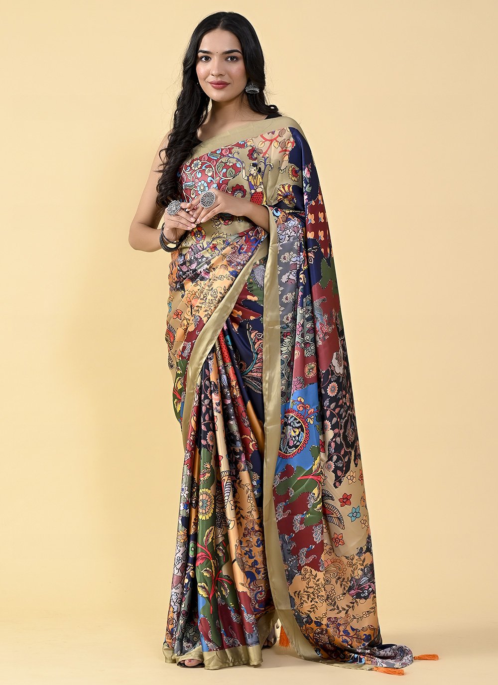 Casual Satin Silk Multi Colour Digital Print Saree