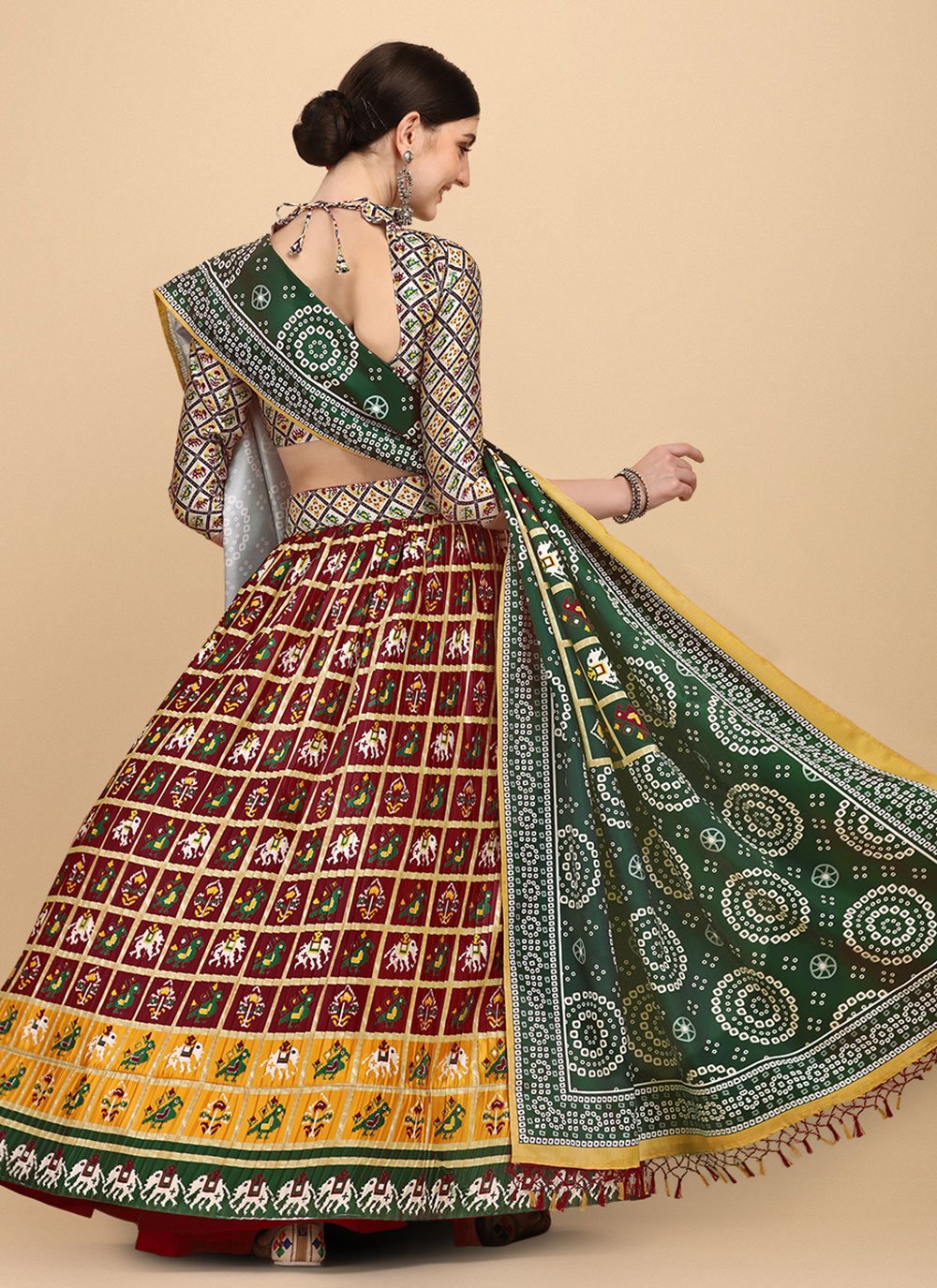 Lehenga Choli Satin Maroon Digital Print Lehenga Choli