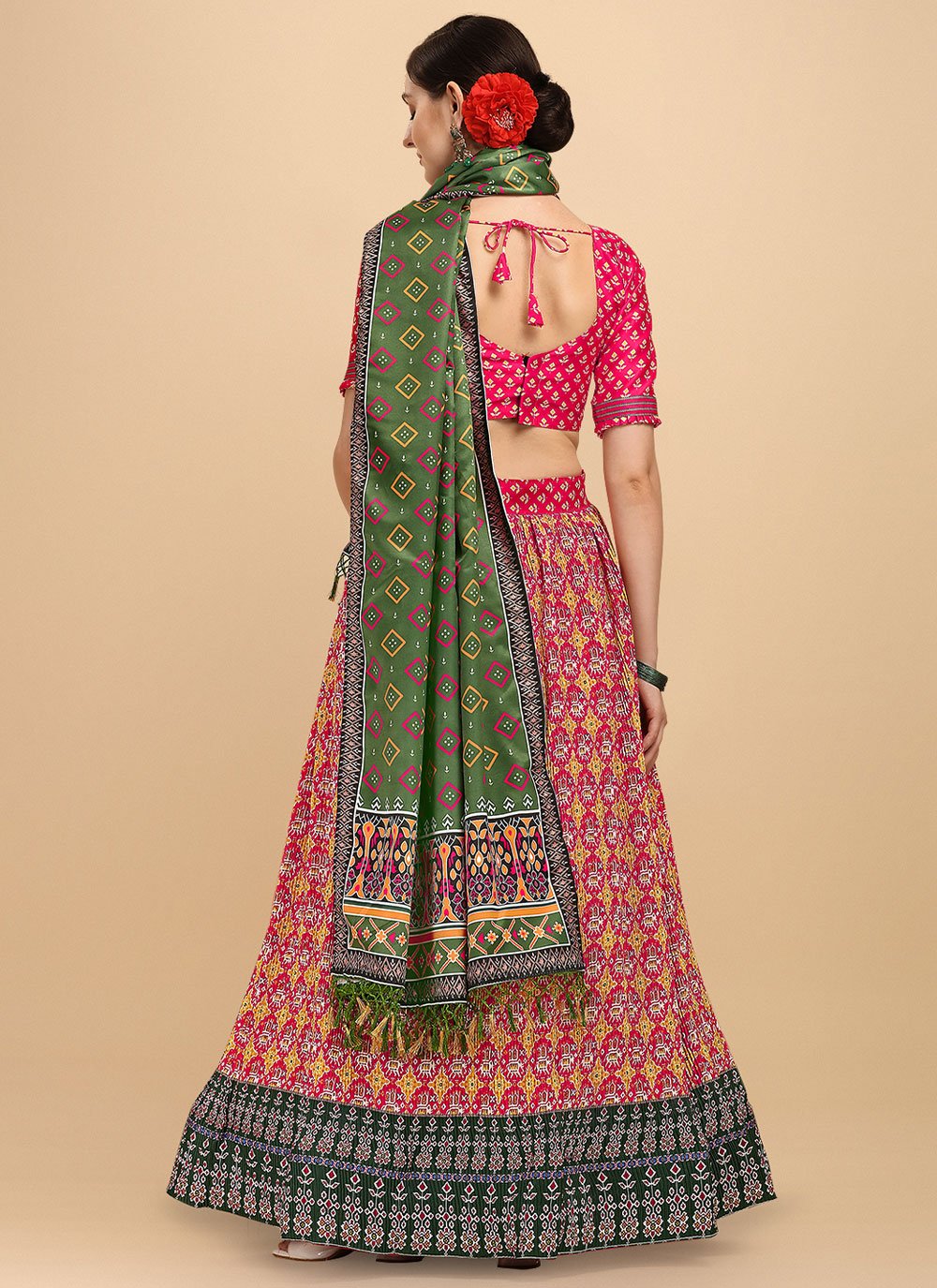 Lehenga Choli Satin Pink Digital Print Lehenga Choli