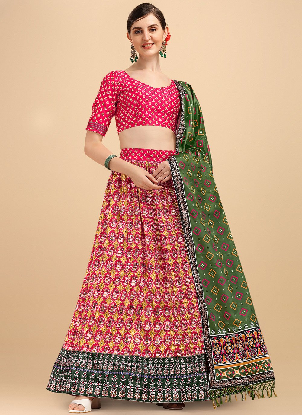 Lehenga Choli Satin Pink Digital Print Lehenga Choli