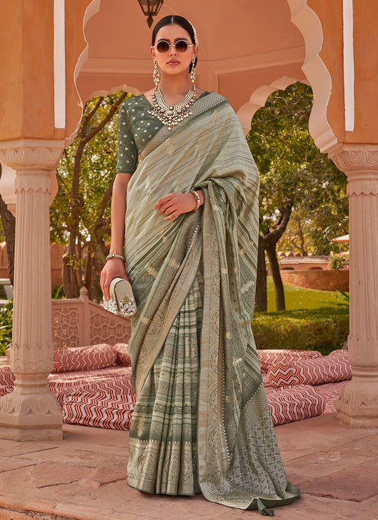 Trendy Saree Silk Sea Green Digital Print Saree