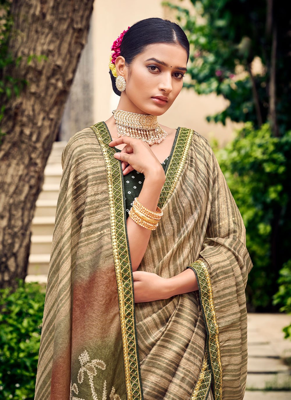 Contemporary Silk Beige Digital Print Saree