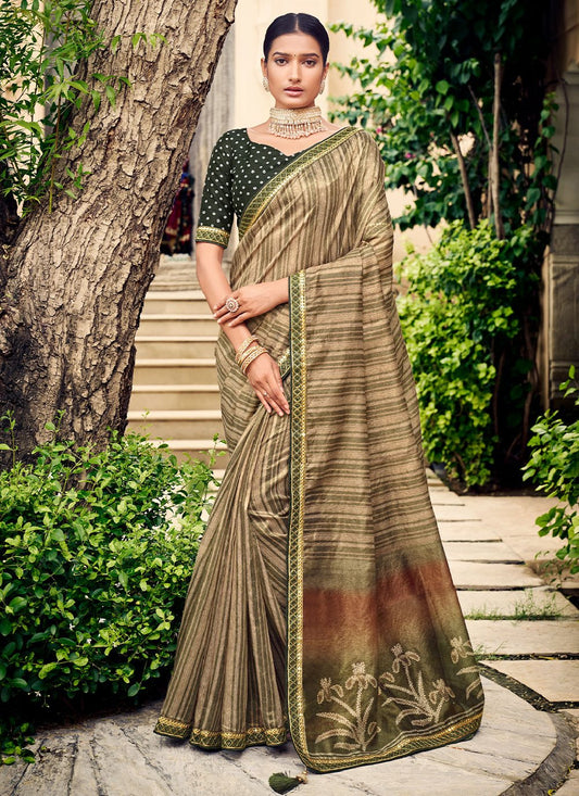 Contemporary Silk Beige Digital Print Saree