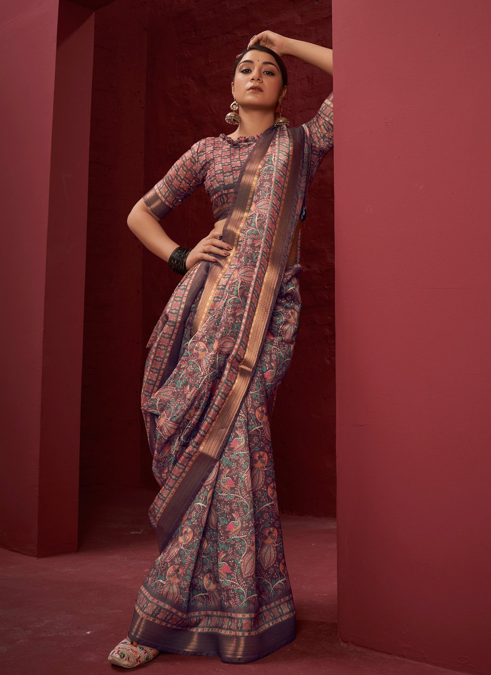 Contemporary Silk Mauve Digital Print Saree