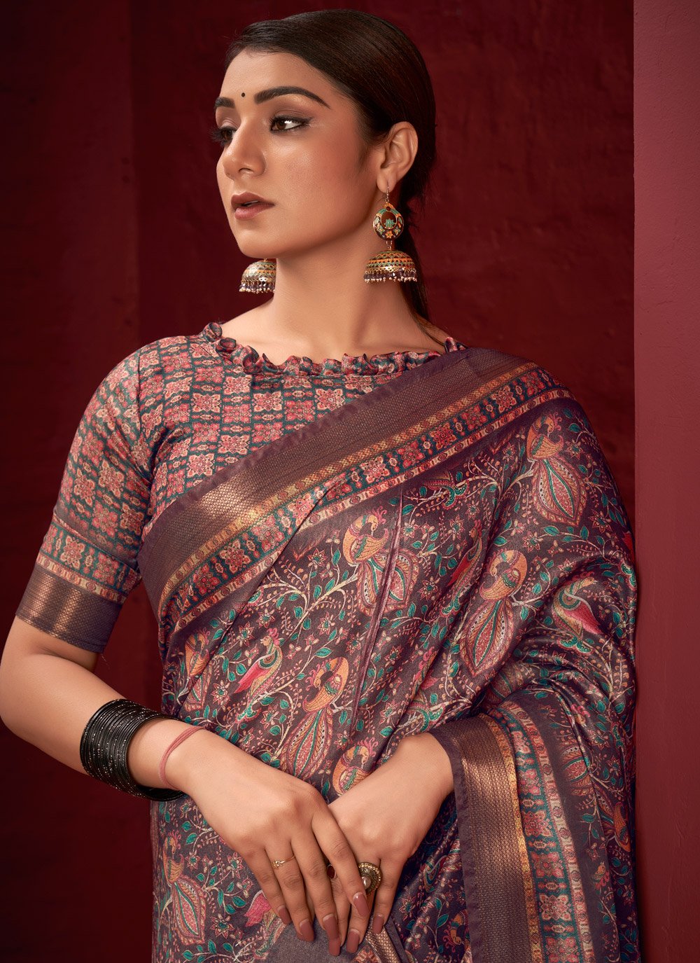 Contemporary Silk Mauve Digital Print Saree