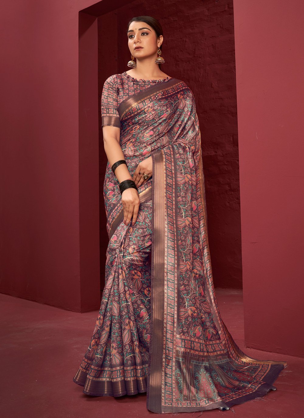 Contemporary Silk Mauve Digital Print Saree