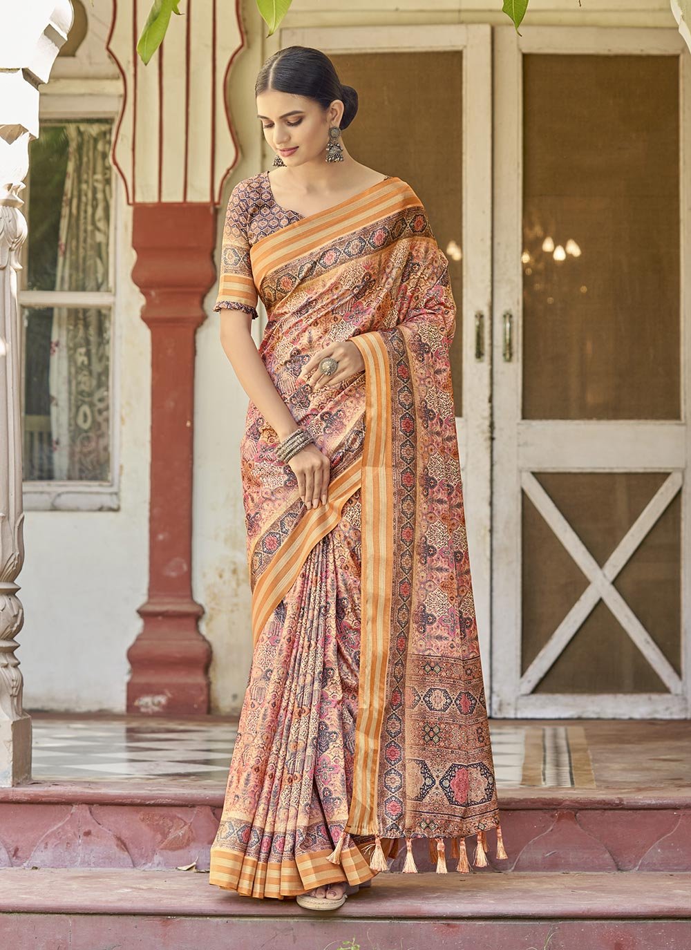 Traditional Saree Silk Pink Digital Print Saree