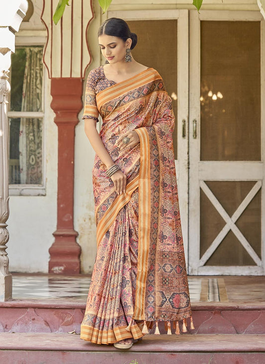 Traditional Saree Silk Pink Digital Print Saree