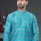 Kurta Pyjama Silk Aqua Blue Digital Print Mens