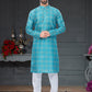 Kurta Pyjama Silk Aqua Blue Digital Print Mens