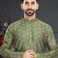 Kurta Pyjama Silk Green Digital Print Mens