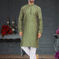 Kurta Pyjama Silk Green Digital Print Mens