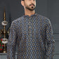 Kurta Pyjama Silk Grey Digital Print Mens