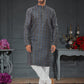 Kurta Pyjama Silk Grey Digital Print Mens