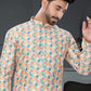 Kurta Pyjama Silk Multi Colour Digital Print Mens