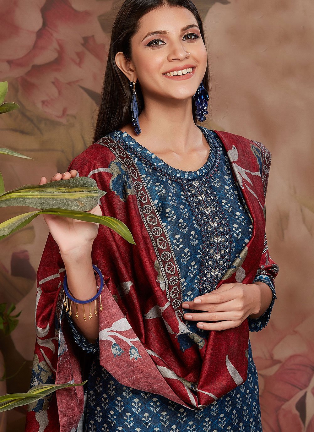 Salwar Suit Silk Blue Digital Print Salwar Kameez