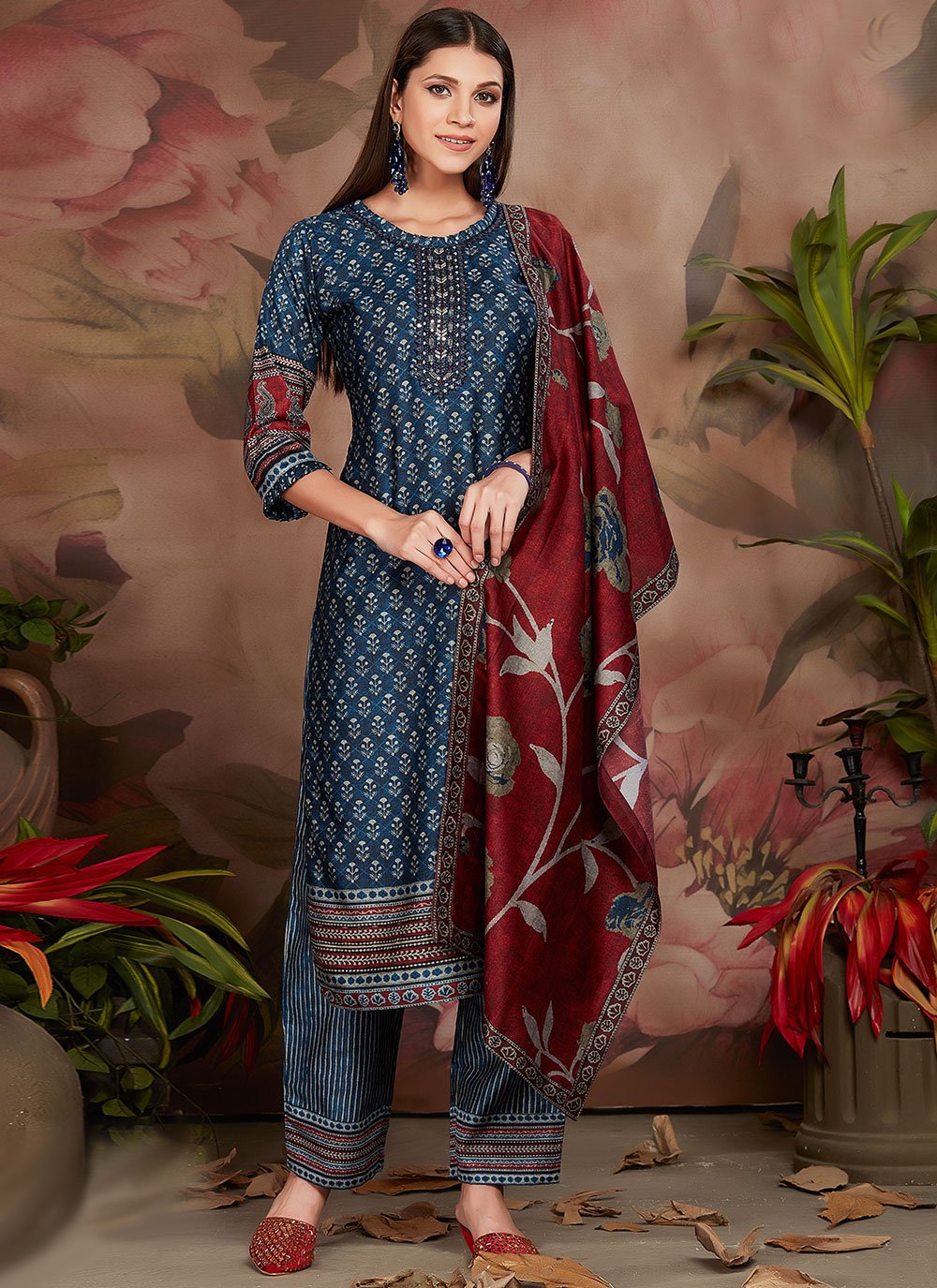 Salwar Suit Silk Blue Digital Print Salwar Kameez