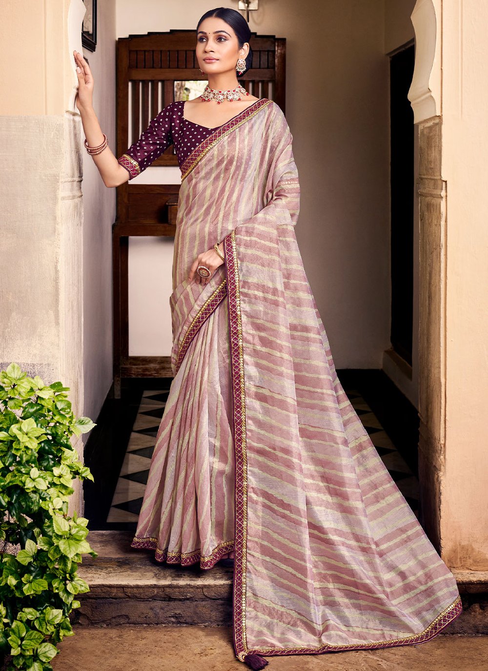 Classic Silk Pink Digital Print Saree