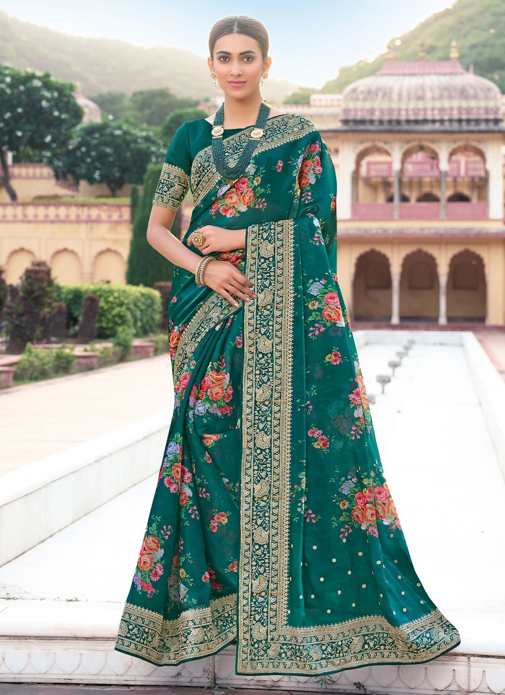 Trendy Saree Silk Green Digital Print Saree