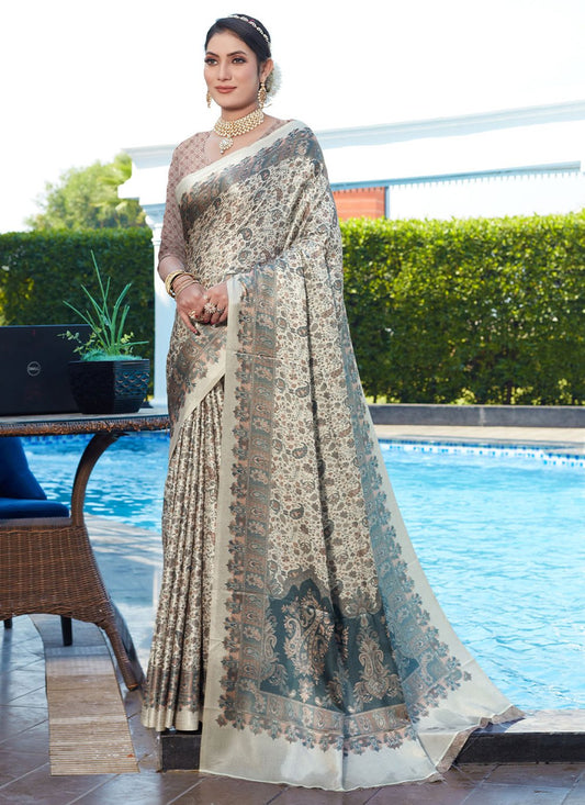 Trendy Saree Pashnima Silk Grey Digital Print Saree