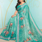 Contemporary Organza Turquoise Digital Print Saree