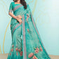 Contemporary Organza Turquoise Digital Print Saree