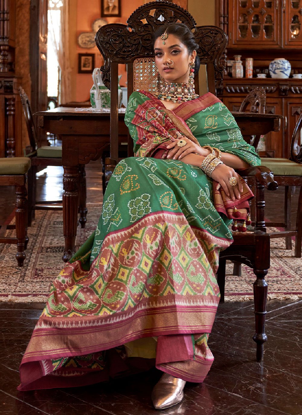 Classic Tussar Silk Green Digital Print Saree