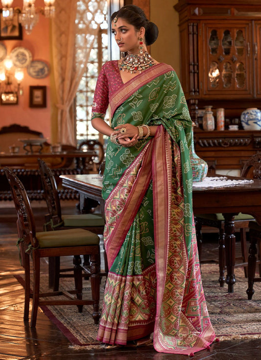 Classic Tussar Silk Green Digital Print Saree