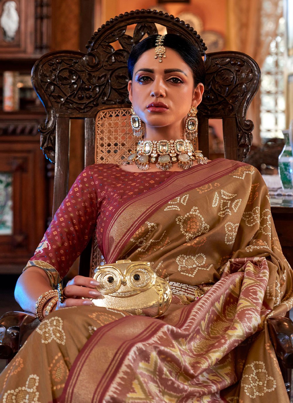 Traditional Saree Tussar Silk Mustard Digital Print Saree