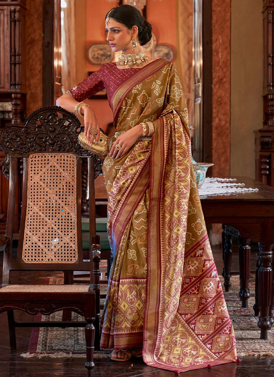 Traditional Saree Tussar Silk Mustard Digital Print Saree