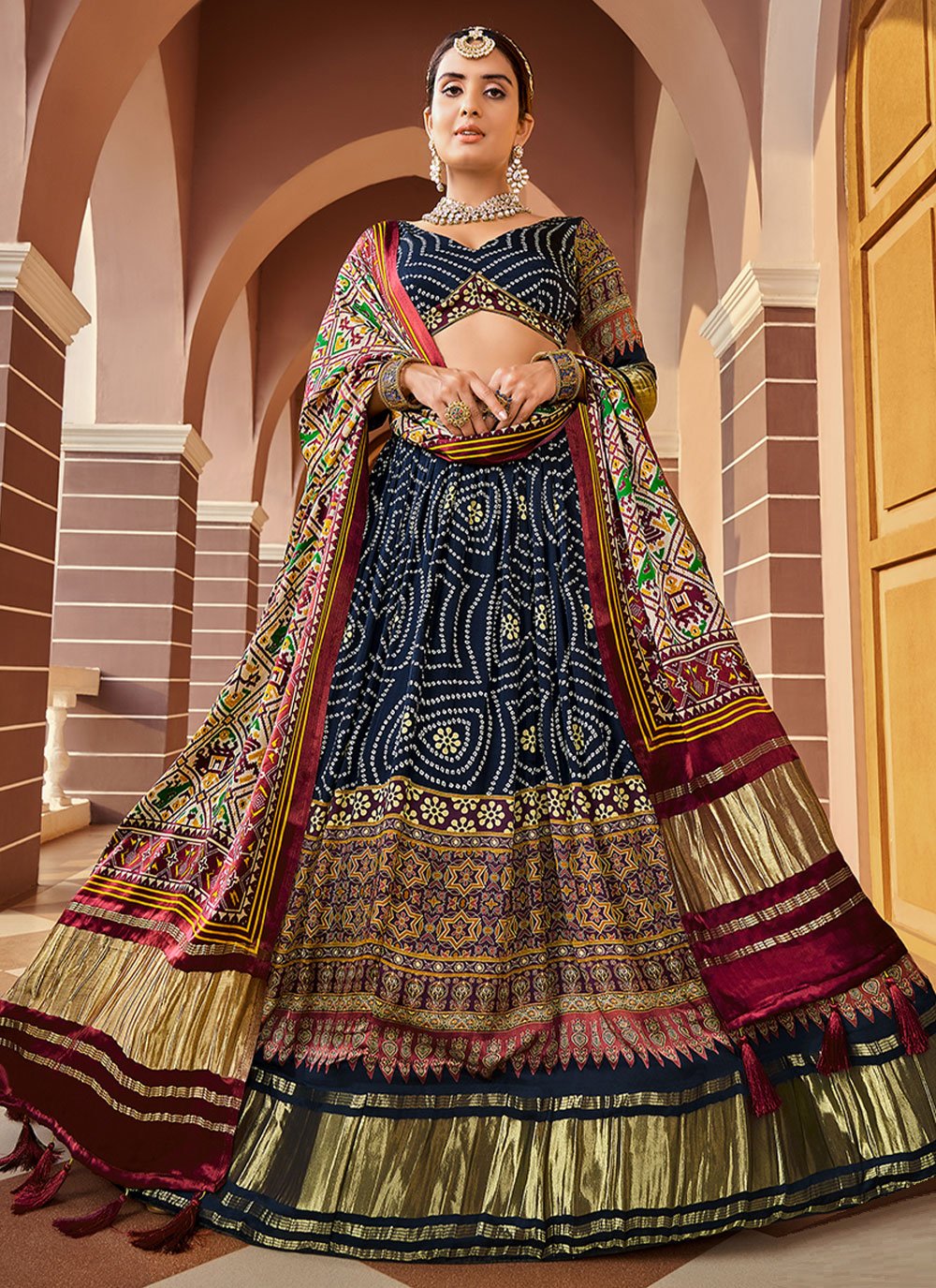 A Line Lehenga Silk Blue Digital Print Lehenga Choli