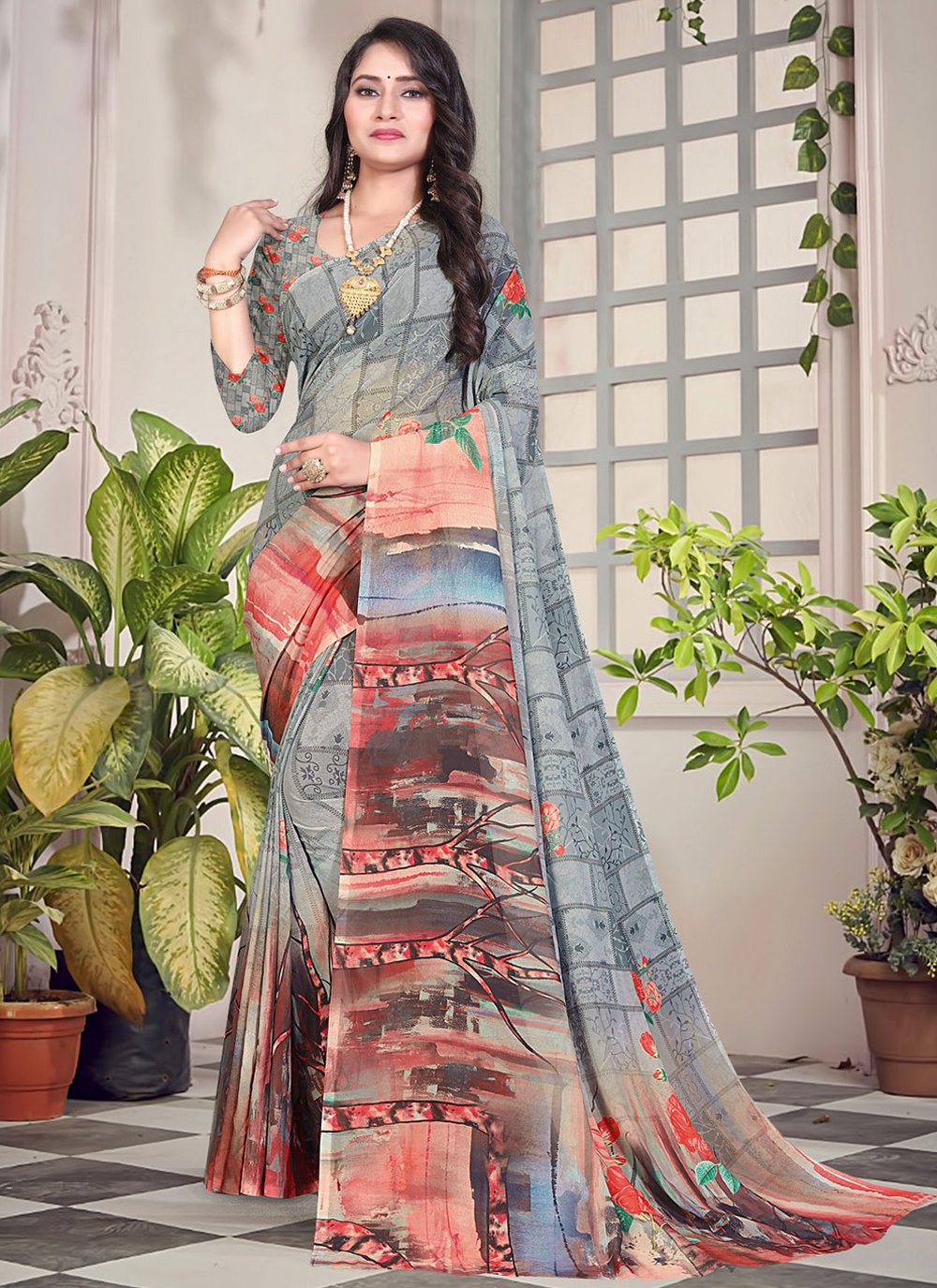 Casual Weight Less Grey Digital Print Saree