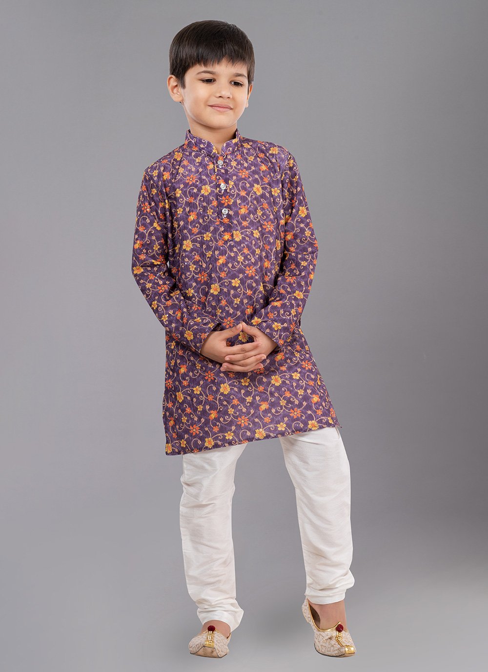 Kurta Pyjama Polyester Purple Digital Print Kids