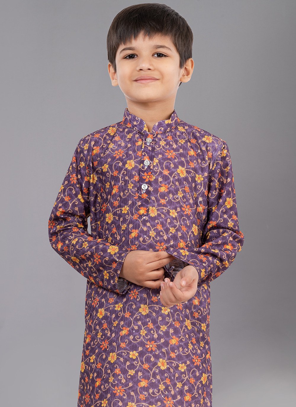 Kurta Pyjama Polyester Purple Digital Print Kids