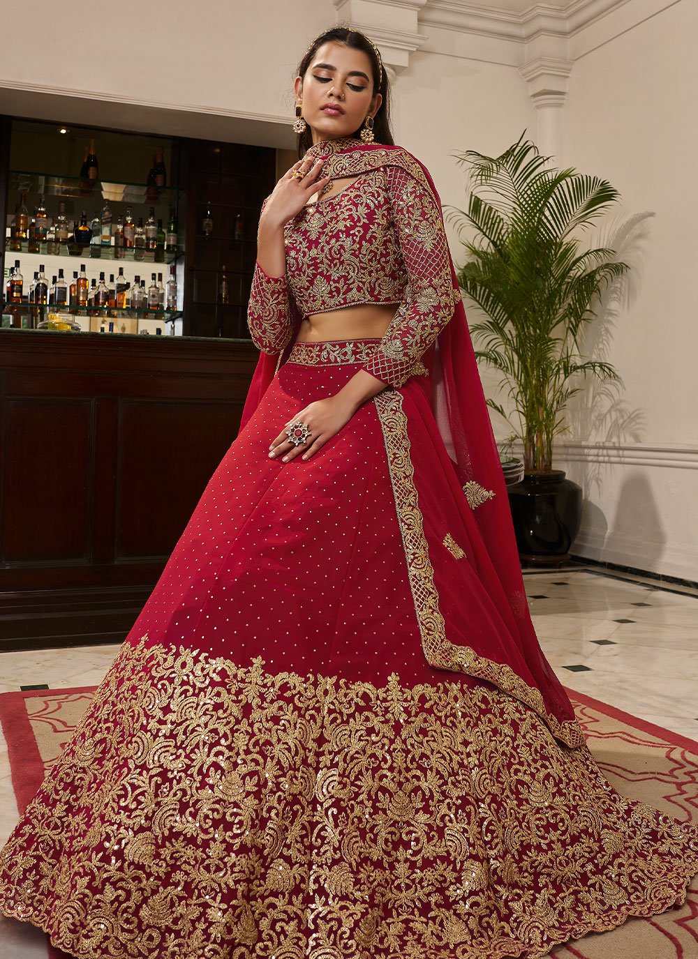 A Line Lehenga Georgette Red Dori Work Lehenga Choli